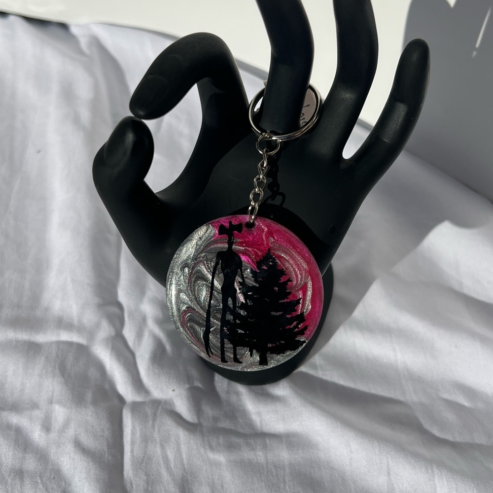 Handmade Siren Head Keychain, Red/Silver